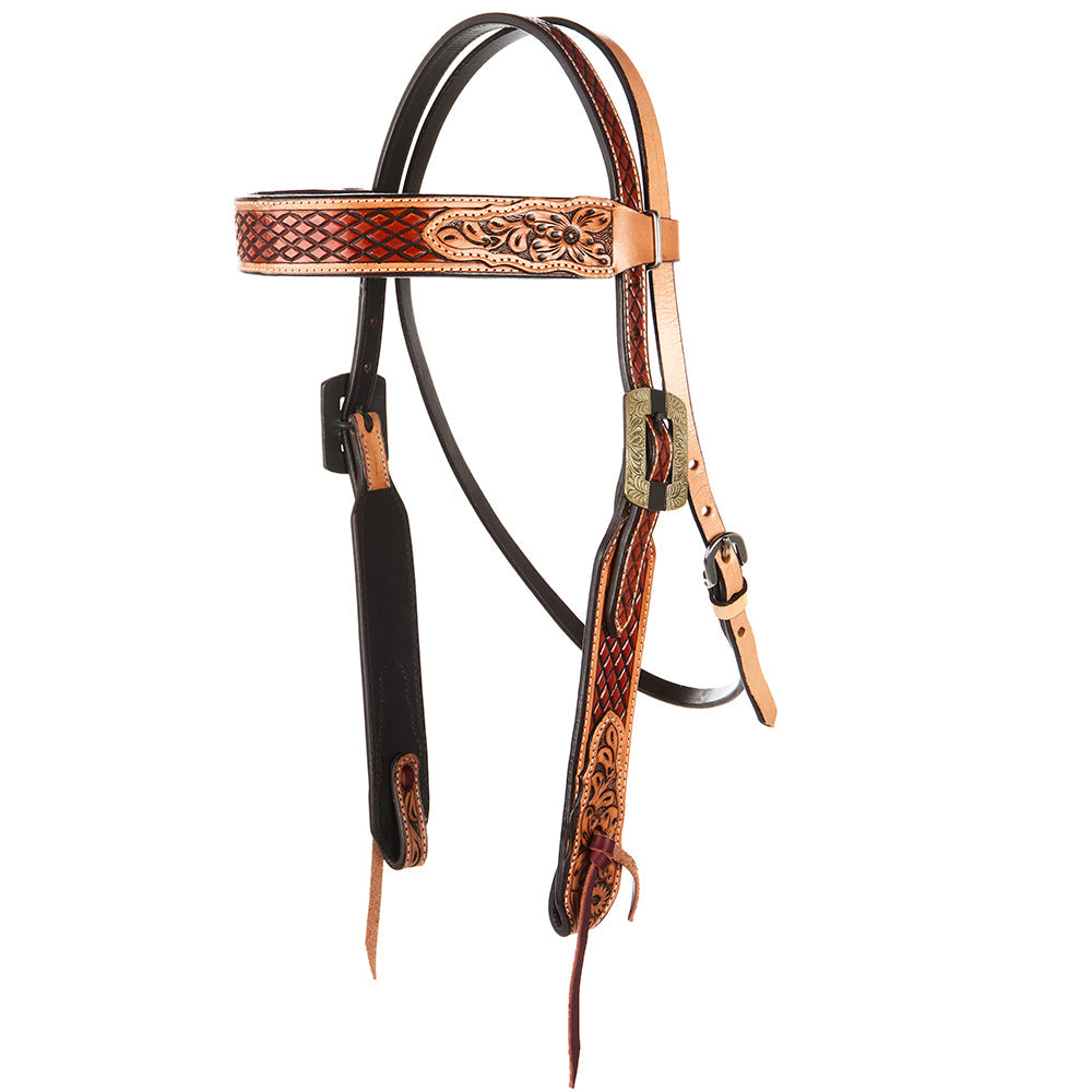 Headstall WD-SBH9 chestnut leather with diamond tooling and floral browband by Mayatex on Tampa Home & Garden Store