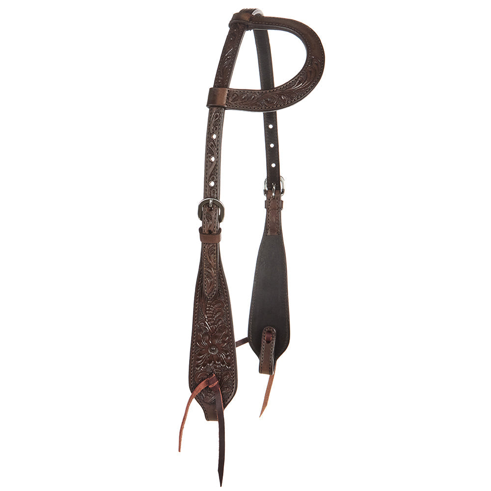 Mayatex WD-SEH3 chocolate floral single-ear headstall; tooled leather with silver hardware on Tampa Home & Garden Store
