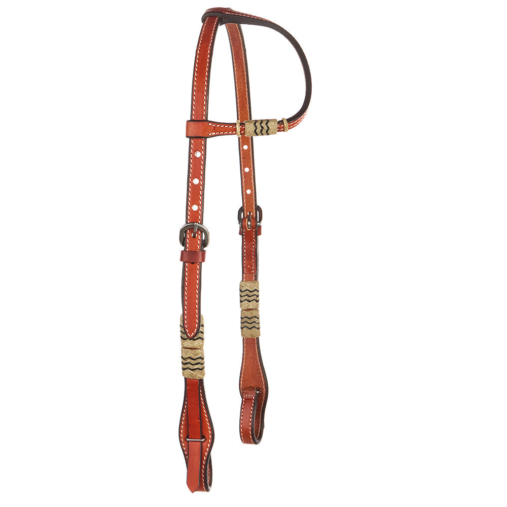 WD-SEH4 Chestnut rawhide quick-change single-ear headstall beige woven accents Mayatex on Tampa Home & Garden Store