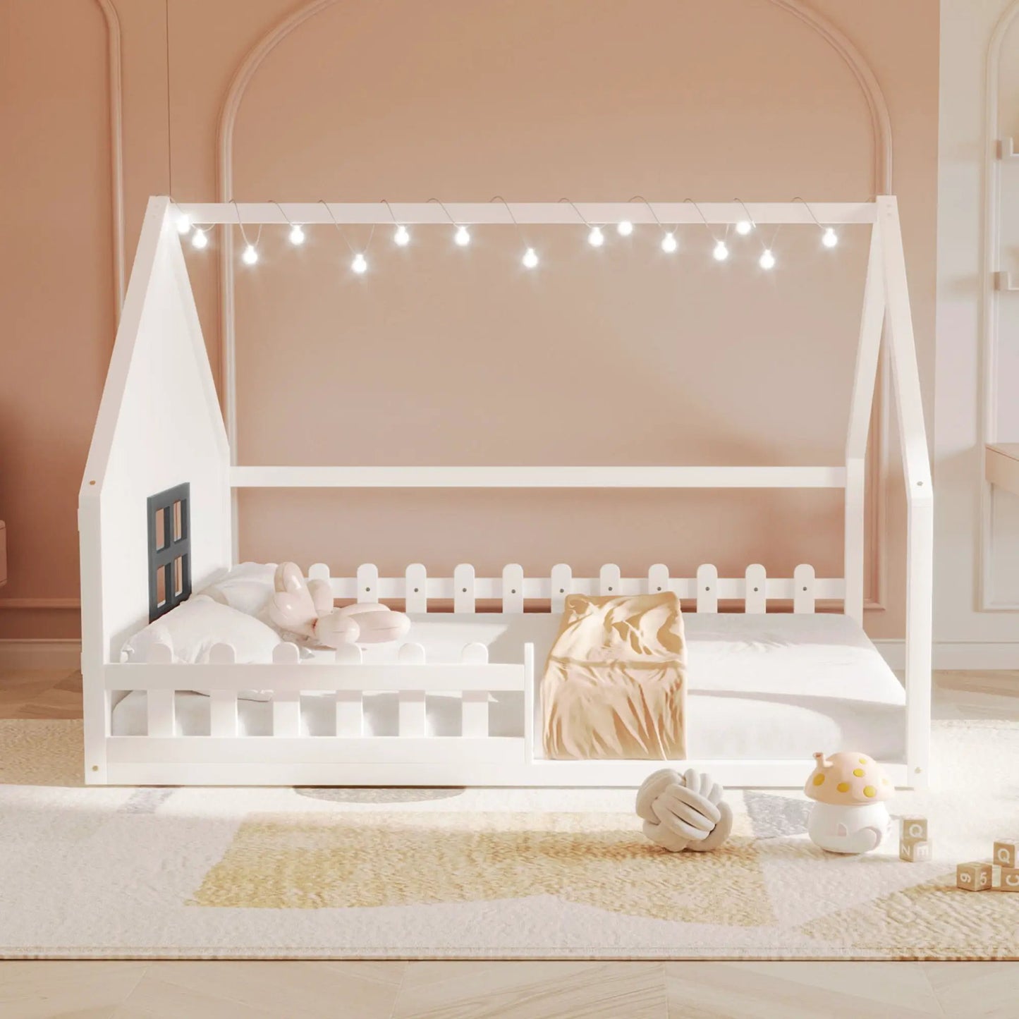 House Bed With Window and Fence Pine Wood Build
