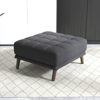 Addison Square Upholstered Ottoman dark gray tufted fabric with wood legs by HouseOfZazla on Tampa Home & Garden Store