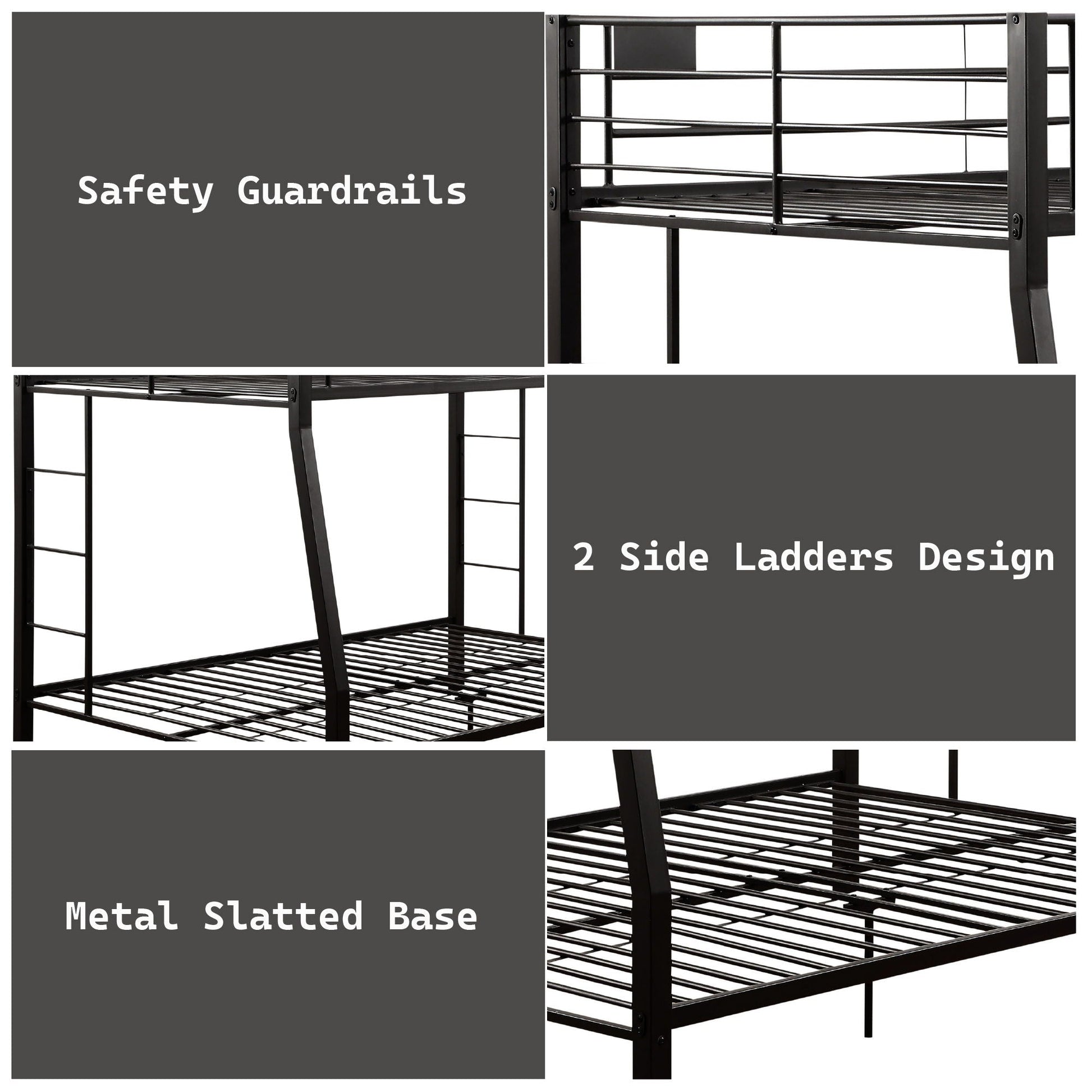 Limba Double Bunk Bed metal frame with safety guardrails and dual side ladders by HouseOfZazla on Tampa Home & Garden Store
