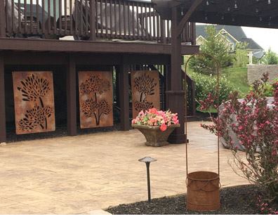 Rustica Ornamentals three-panel wooden tree-cutout outdoor privacy screen 46-inch wide on Tampa Home & Garden Store