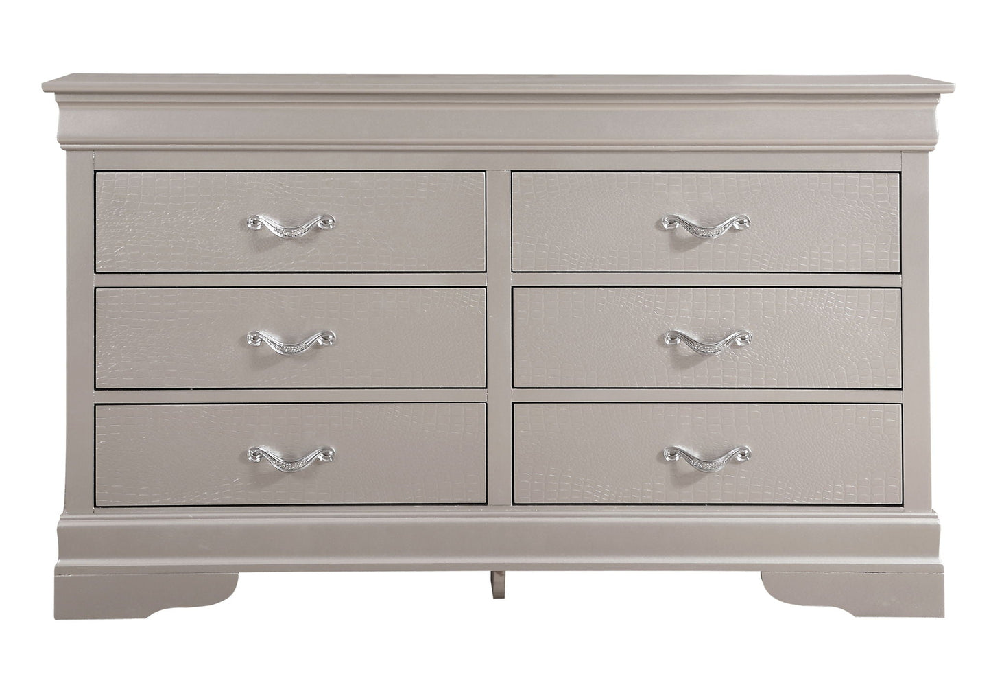 Lorana dresser by HouseOfZazla in taupe embossed crocodile texture with silver handles on Tampa Home & Garden Store