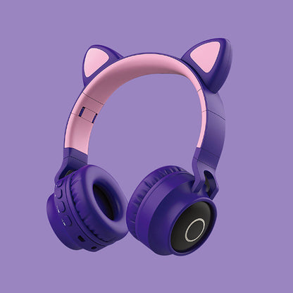 LED cat ear headphones wireless Bluetooth 5.0 purple pink foldable kids headphones with mic on Tampa Home & Garden Store