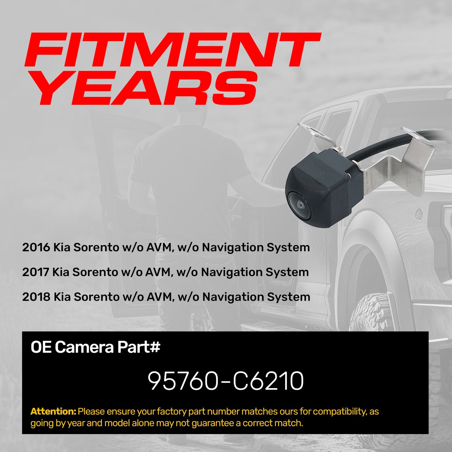 Master Tailgaters OEM backup camera for Kia Sorento 2016–2018 w/o AVM/nav, part 95760-C6210 on Tampa Home & Garden Store