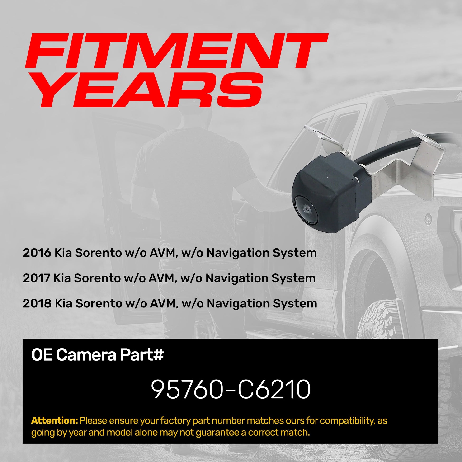 Master Tailgaters OEM backup camera for Kia Sorento 2016–2018 w/o AVM/nav, part 95760-C6210 on Tampa Home & Garden Store