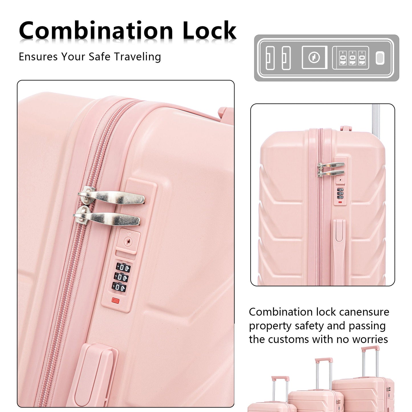 3-piece pink spinner luggage set with combination locks in 20, 24, 28 in sizes by HouseOfZazla on Tampa Home & Garden Store