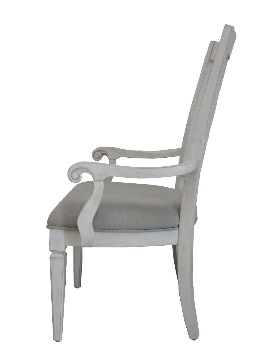 Light gray and white arm chair set of 2 with wooden frame and gray seat by HouseOfZazla Katia on Tampa Home & Garden Store