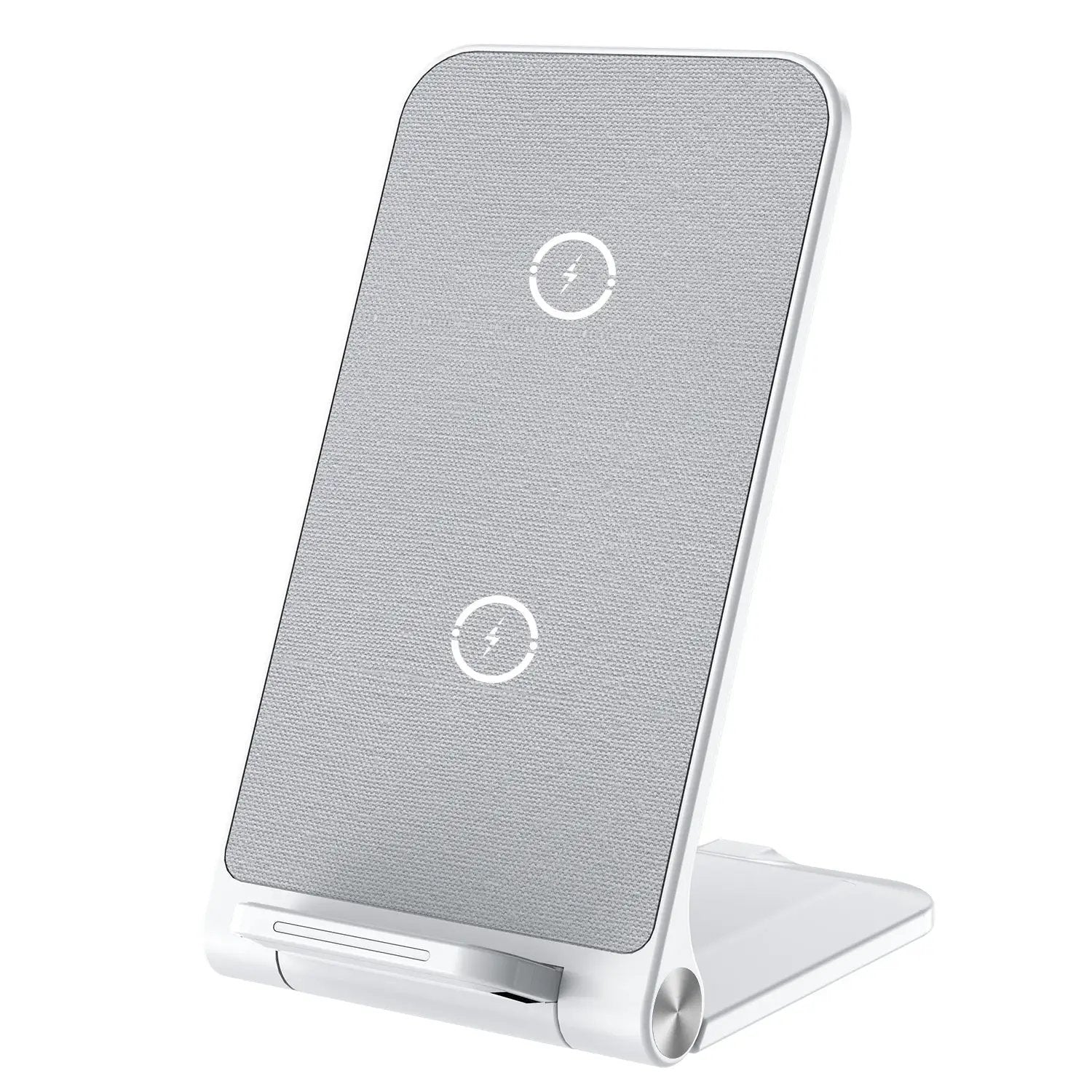 C Foldable wireless charger folding stand FLIPSTYLEZLLC with white base and gray fabric pad on Tampa Home & Garden Store