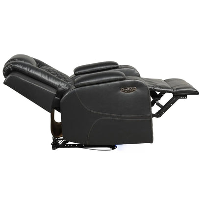 Benz LED power recliner chair with adjustable headrest in black leather, side control panel on Tampa Home & Garden Store