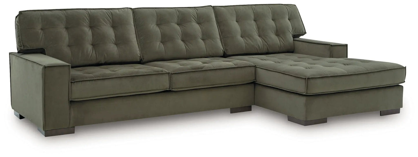 Caspian-Town Sectional, olive-green tufted stationary sofa with chaise on Tampa Home & Garden Store