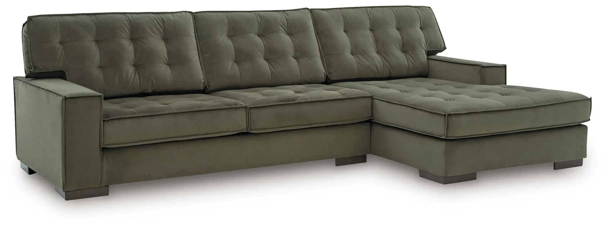 Caspian-Town Sectional, olive-green tufted stationary sofa with chaise on Tampa Home & Garden Store