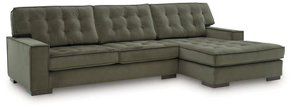 Caspian-Town Sectional, olive-green tufted stationary sofa with chaise on Tampa Home & Garden Store