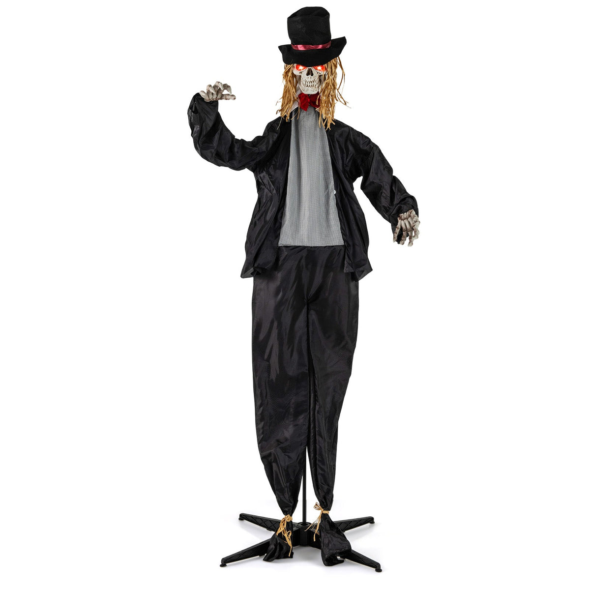 Halloween animatronic standing groom skeleton in black suit with top hat, 7.2 ft tall on Tampa Home & Garden Store