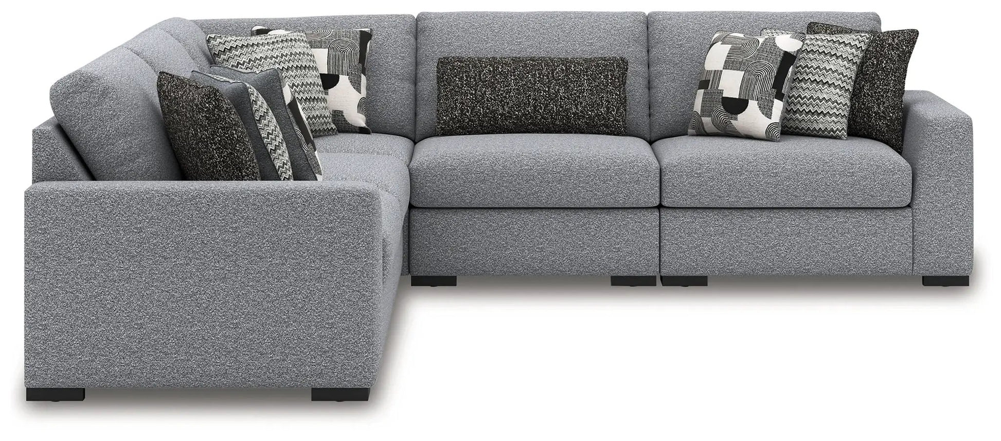 Bealton sectional sofa in gray textured fabric with assorted patterned cushions left chaise on Tampa Home & Garden Store