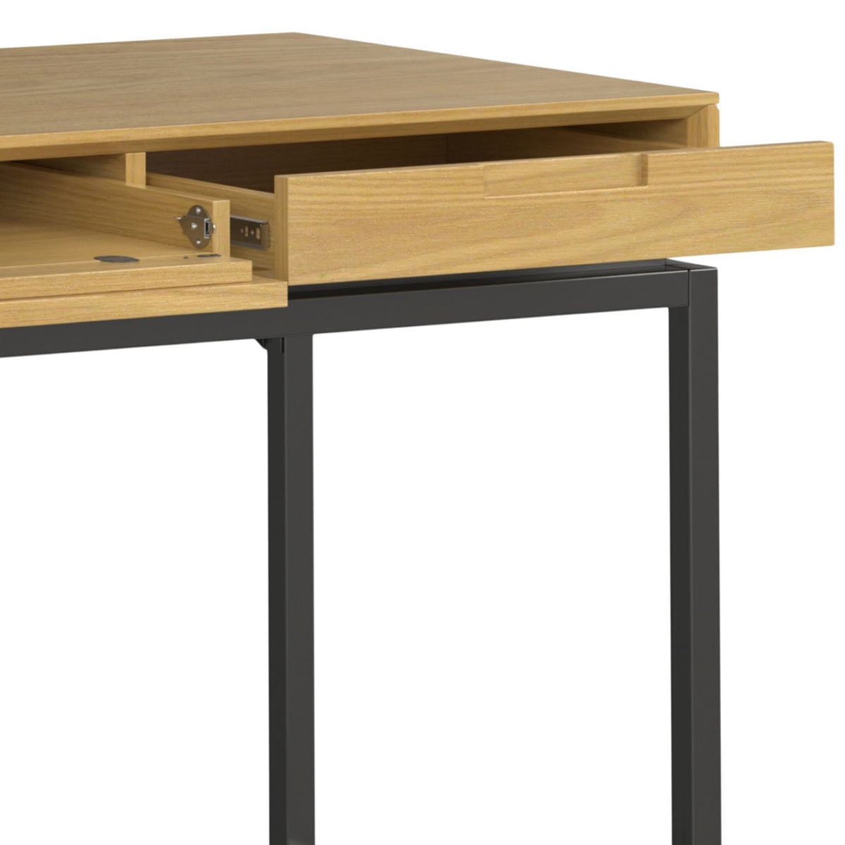 Mid Century Writing Desk oak finish with single drawer black metal legs HouseOfZazla on Tampa Home & Garden Store