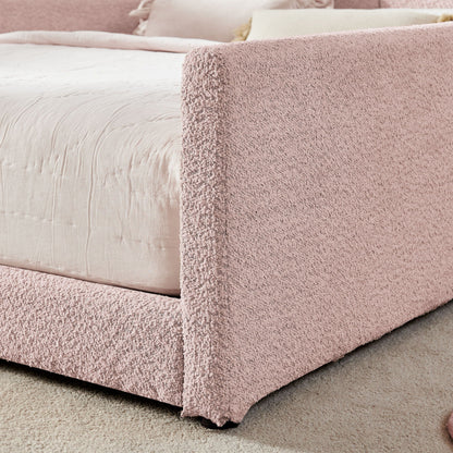 Pink rabbit-ear upholstered platform bed frame with safety rail on Tampa Home & Garden Store