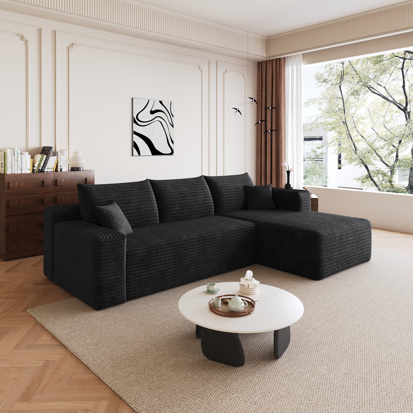 95in Cloud Sectional Sofa by HouseOfZazla in black textured upholstery on Tampa Home & Garden Store