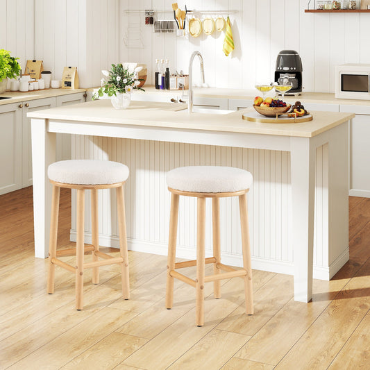 27" Bar Stools Set of 2 Upholstered Barstools with Boucle Fabric Seats-White - Tampa Home & Garden Store