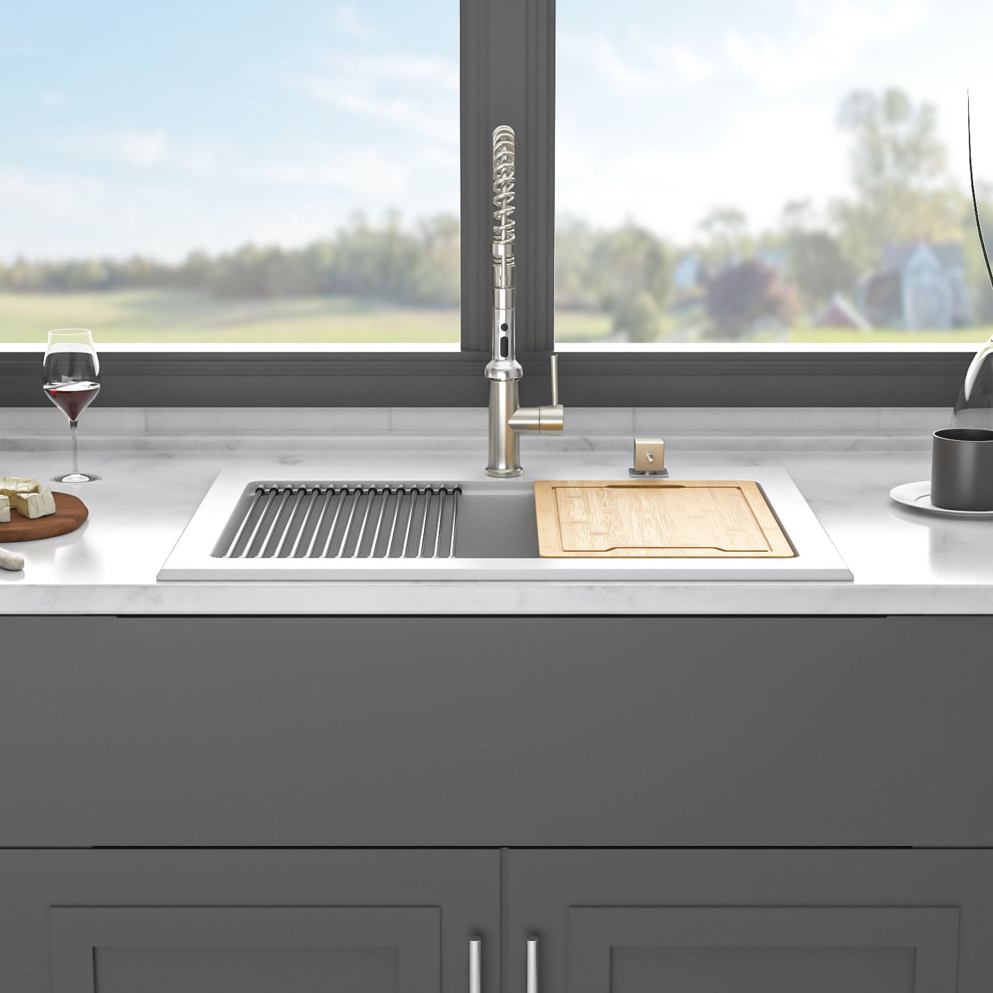 Drop In White Quartz Sink and Composite Basin