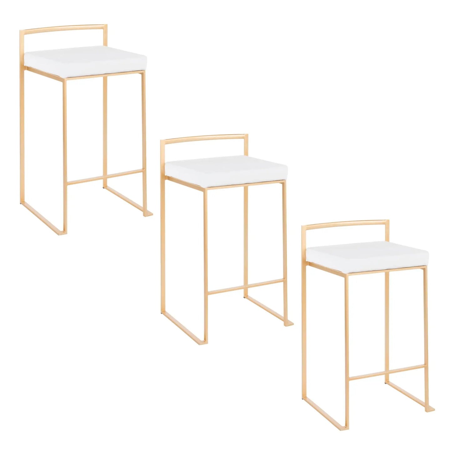 Fuji Contemporary Glam counter stools, gold metal frame with white cushions, set of 2 on Tampa Home & Garden Store