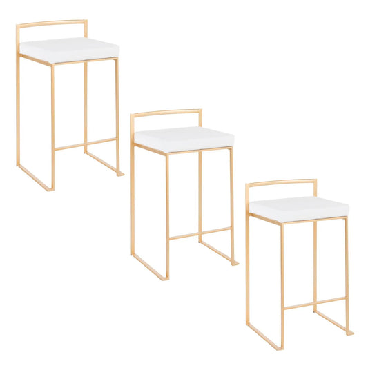 Fuji Contemporary Glam counter stools, gold metal frame with white cushions, set of 2 on Tampa Home & Garden Store