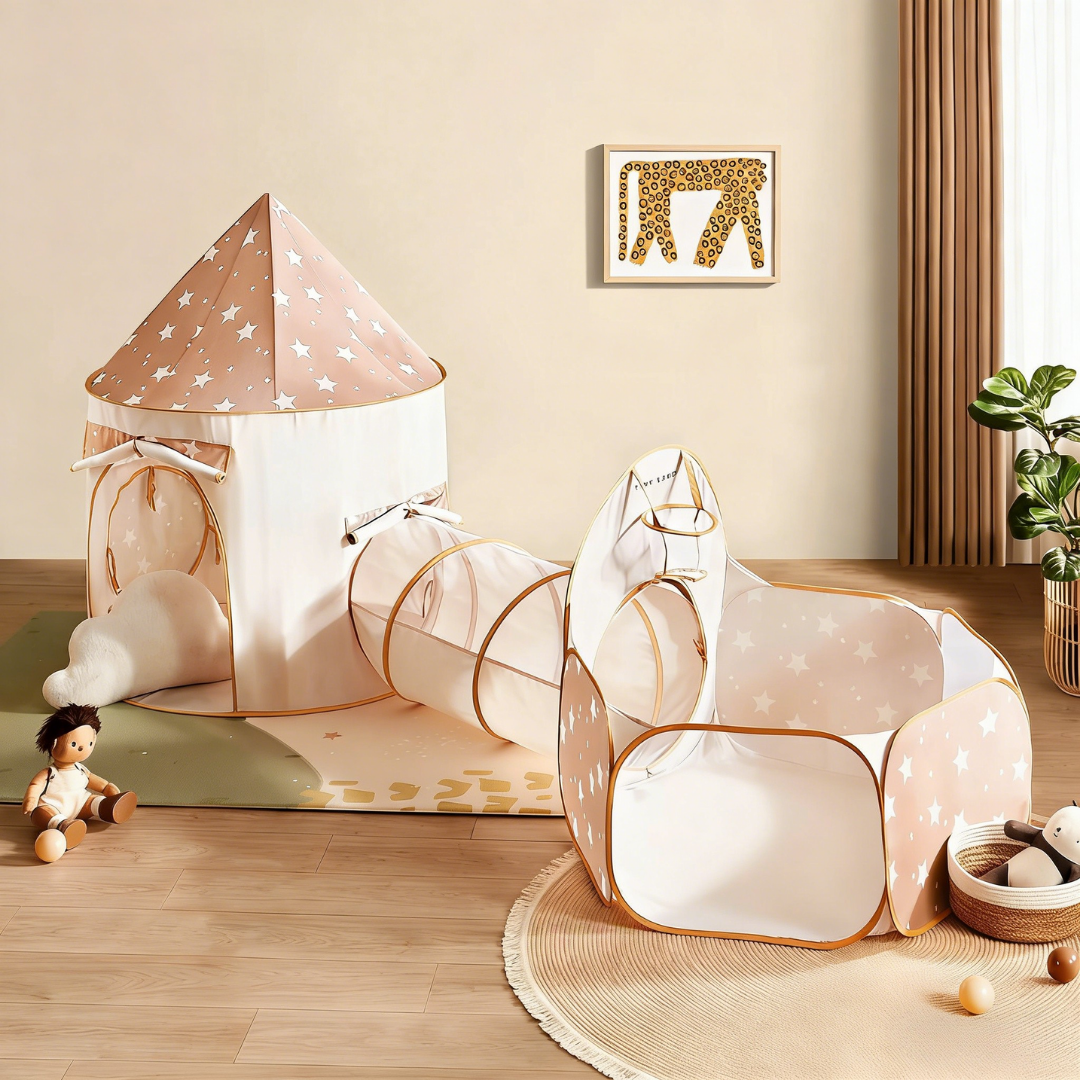 Tiny Land Compact Adventure 3-in-1 Play Tunnel peach star-pattern play set of 3 on Tampa Home & Garden Store