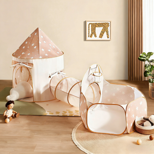 Tiny Land Compact Adventure 3-in-1 Play Tunnel peach star-pattern play set of 3 on Tampa Home & Garden Store