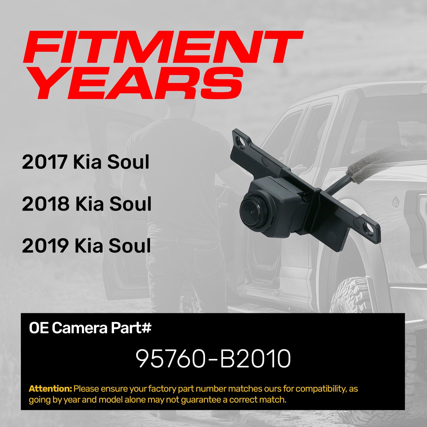 Kia Soul OEM backup camera by Master Tailgaters, black housing with OE part 95760-B2010 on Tampa Home & Garden Store