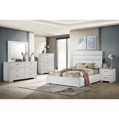 Dulcey Platform Bed white upholstered beige bedding in a modern on Tampa Home & Garden Store
