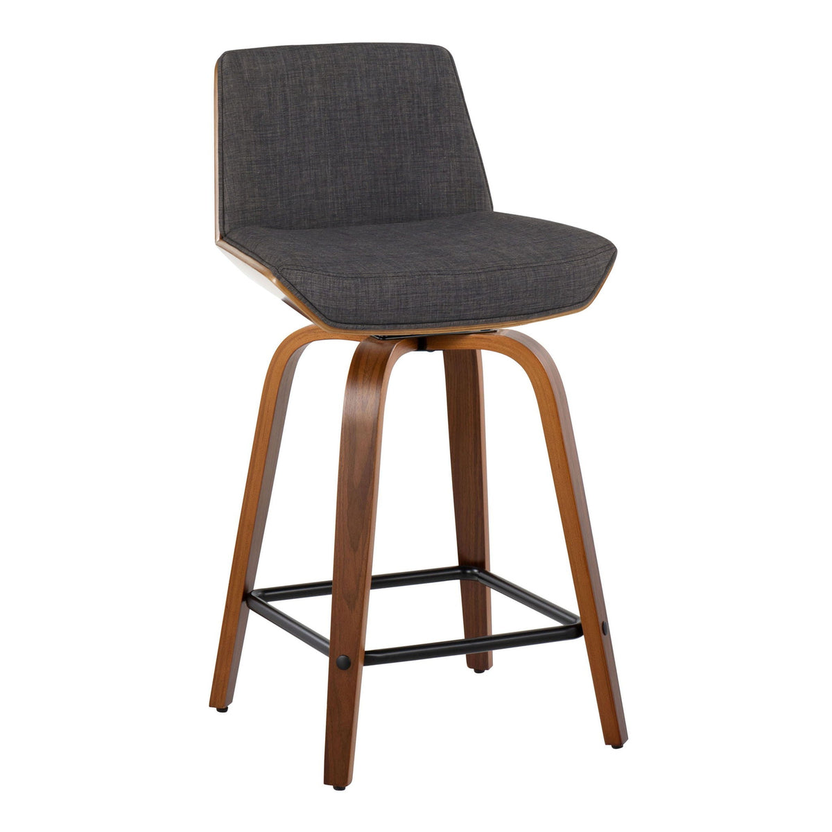 Mid Century Counter Stool with padded gray upholstery and wood legs 24–27 in on Tampa Home & Garden Store