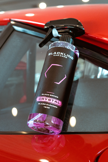 BLACKLINE Crystal Glass Cleaner spray bottle, black bottle with pink label, 16 oz glass cleaner on Tampa Home & Garden Store