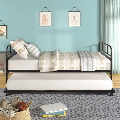Twin Daybed Frame with Trundle Casters Black