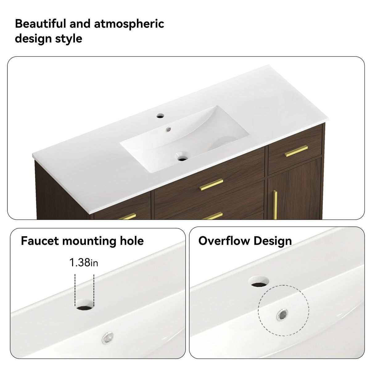 Bathroom vanity with dark wood cabinet and white countertop, soft-close drawers HouseOfZazla on Tampa Home & Garden Store