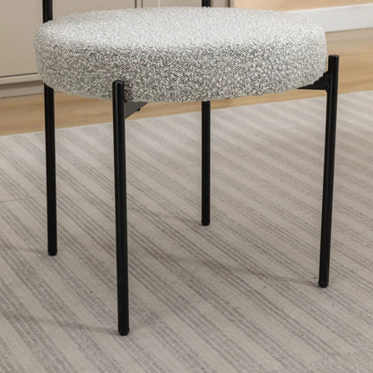 Burbank round boucle dining chairs set of 2 with black metal legs and gray/white upholstery on Tampa Home & Garden Store