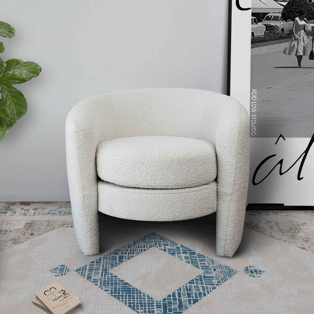 Armchair in white boucle upholstery with fully padded back by HouseOfZazla on Tampa Home & Garden Store