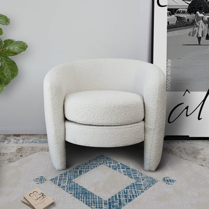 Armchair in white boucle upholstery with fully padded back by HouseOfZazla on Tampa Home & Garden Store