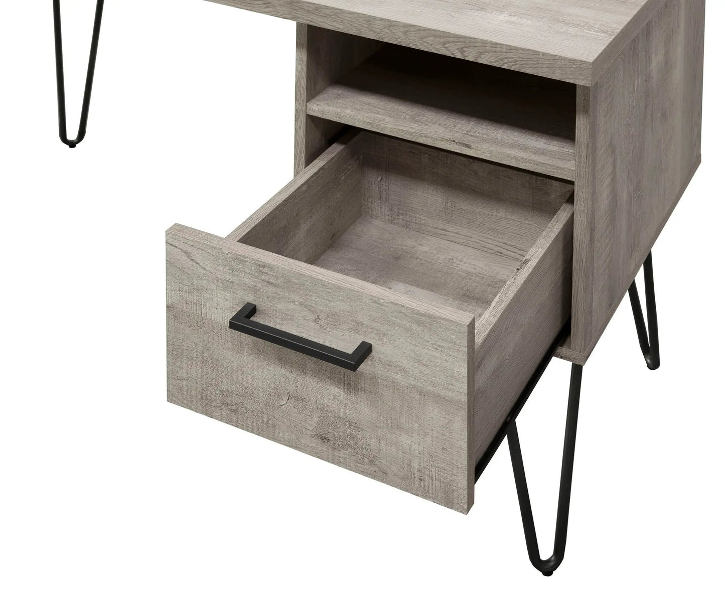 Desk in Gray Wash with Storage Drawer and Shelf