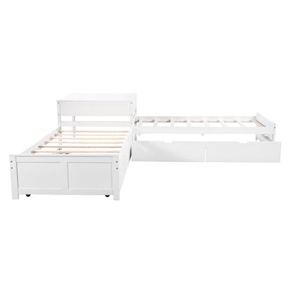 White L-shaped platform bed with built-in desk and under-bed drawers on Tampa Home & Garden Store