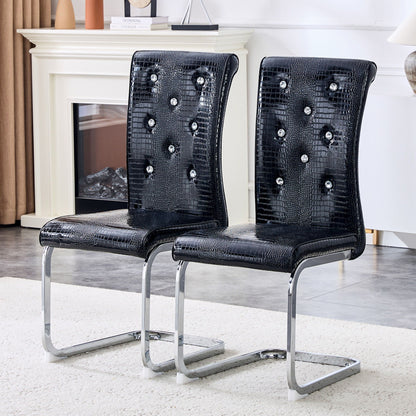 Elegant upholstered dining chair set in black crocodile-embossed leather with crystal on Tampa Home & Garden Store