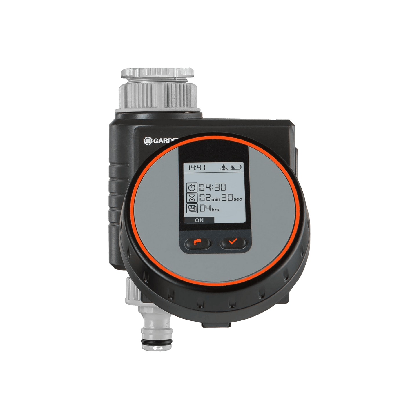 Gardena Balcony Water Timer sprinkler control with digital display and orange ring on Tampa Home & Garden Store