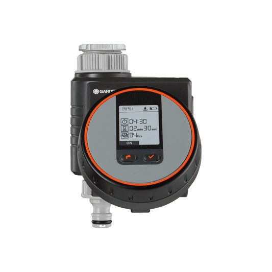 Gardena Balcony Water Timer sprinkler control with digital display and orange ring on Tampa Home & Garden Store