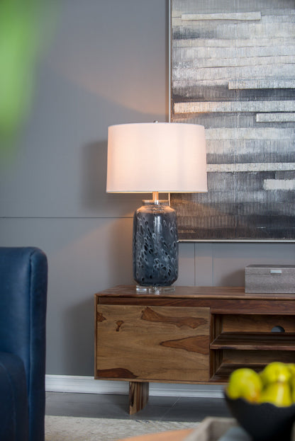 Ellis Glass Table Lamp blue speckled glass base and white shade HouseOfZazla on Tampa Home & Garden Store