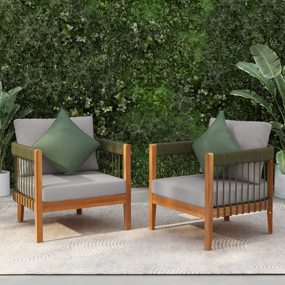 Set Of 2 Acacia Wood Club Chairs With Rope