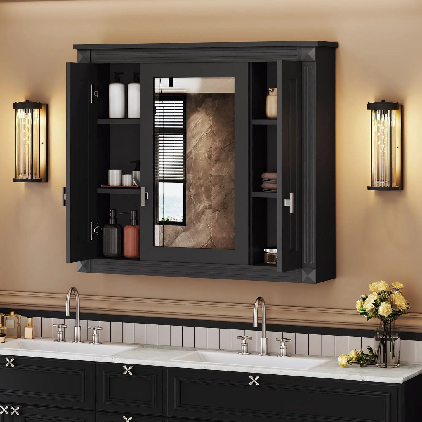 Wall Mounted Cabinet with Mirror and Shelves