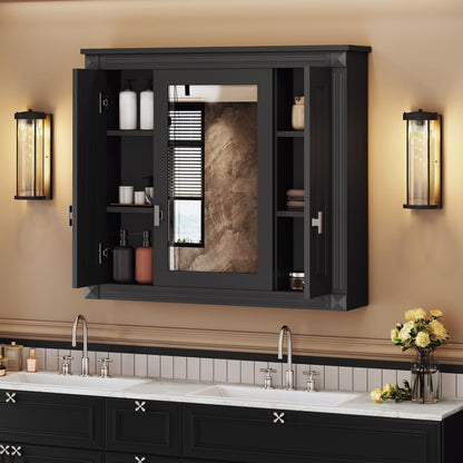 Wall mounted medicine cabinet with 5 adjustable shelves and mirror in black by HouseOfZazla on Tampa Home & Garden Store