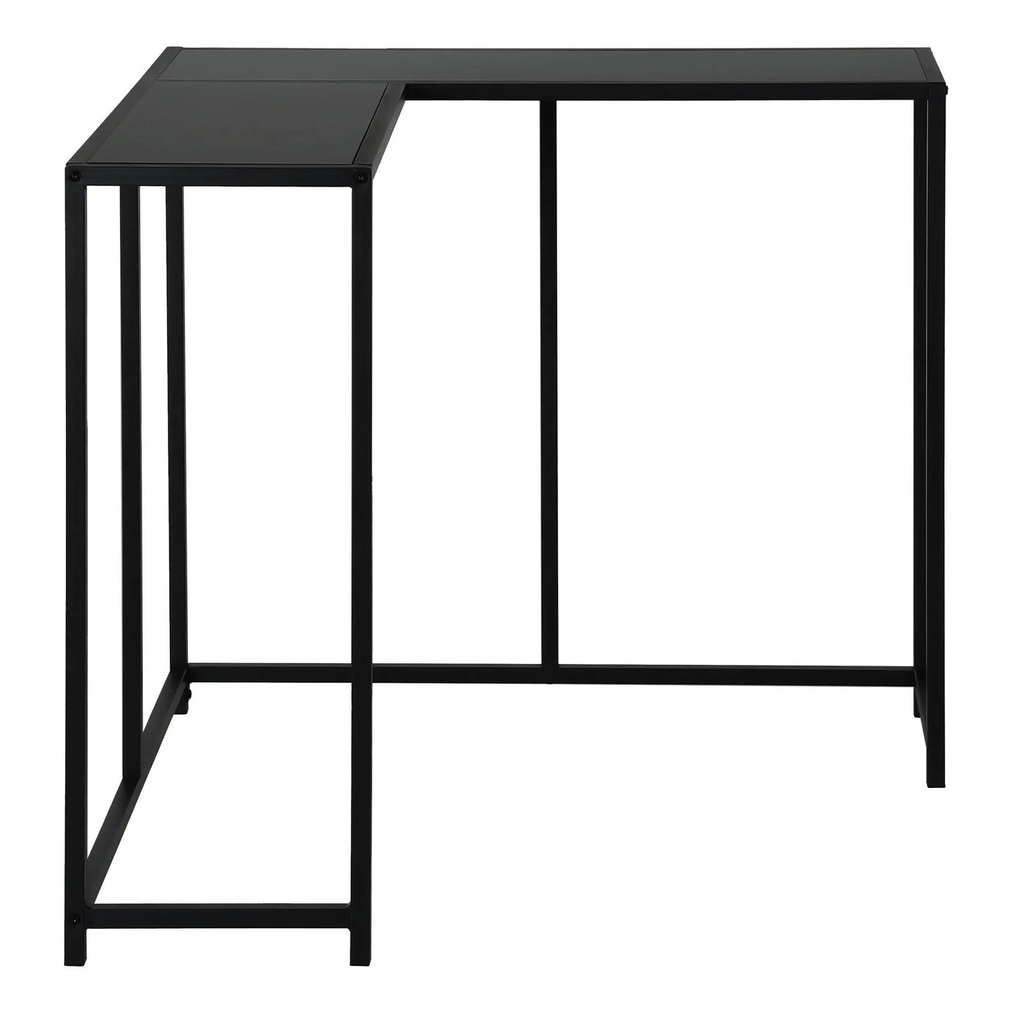 Corner accent console table in black metal with L-shaped top, contemporary modern design on Tampa Home & Garden Store