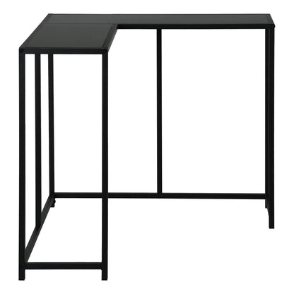 Corner accent console table in black metal with L-shaped top, contemporary modern design on Tampa Home & Garden Store