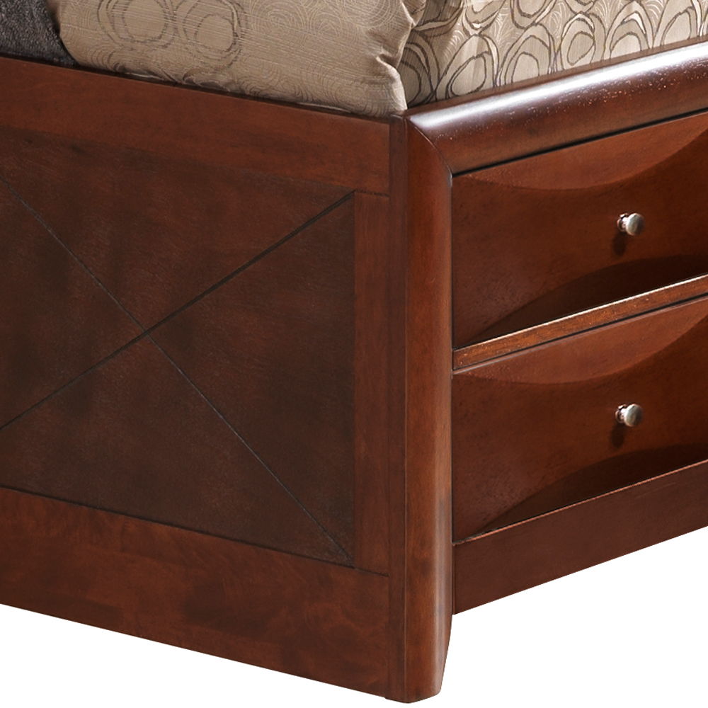 Modern design storage bed in dark espresso wood with three side drawers and diagonal paneled side on Tampa Home & Garden Store